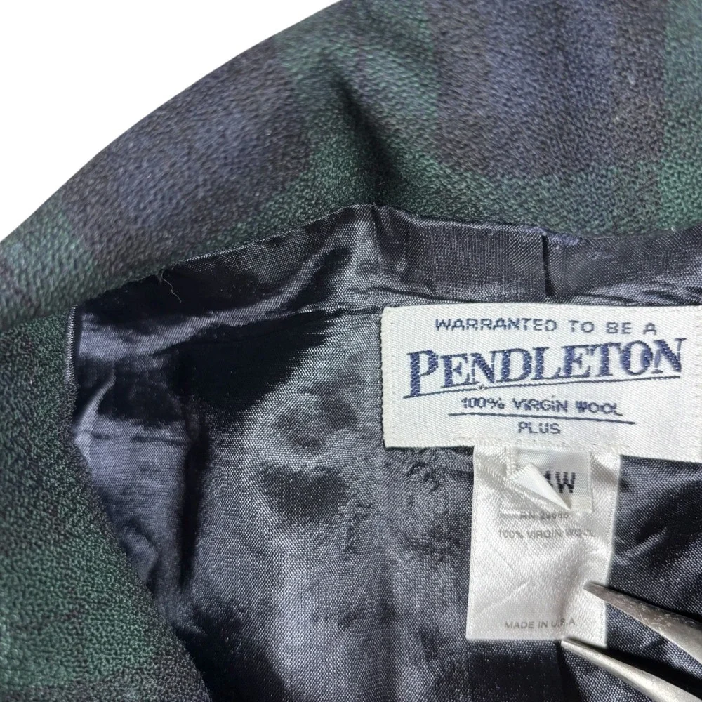 VTG Pendleton 100% Virgin Wool Plaid Jacket Blazer 14W Navy Green USA Made - Picture 8 of 10